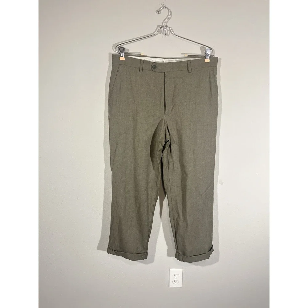 Linea Naturale Luxe Dress Pants Mens 35x26 Gray-Green 100% Wool Made in Italy